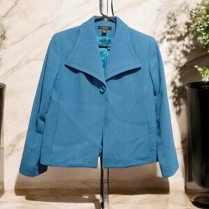 Louben Wool Cashmere Blazer Jacket Teal Blue Lined Button Womans size 8